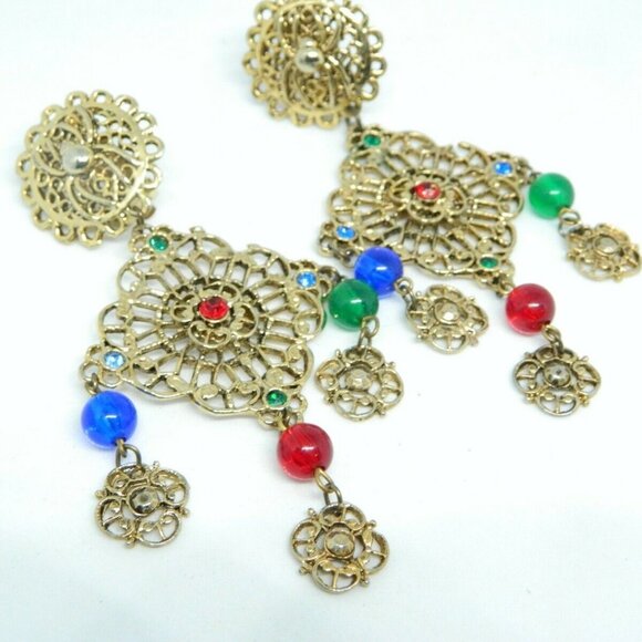 Renaissance Inspired Gold Tone Multi-Color Earring - Picture 3 of 5